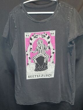 Beetlejuice Graphic Unisex Black Tee with Pink Accent No Size Tag